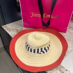 NWT Vintage Juicy Couture Wide Brim Straw Hat with Red Trim